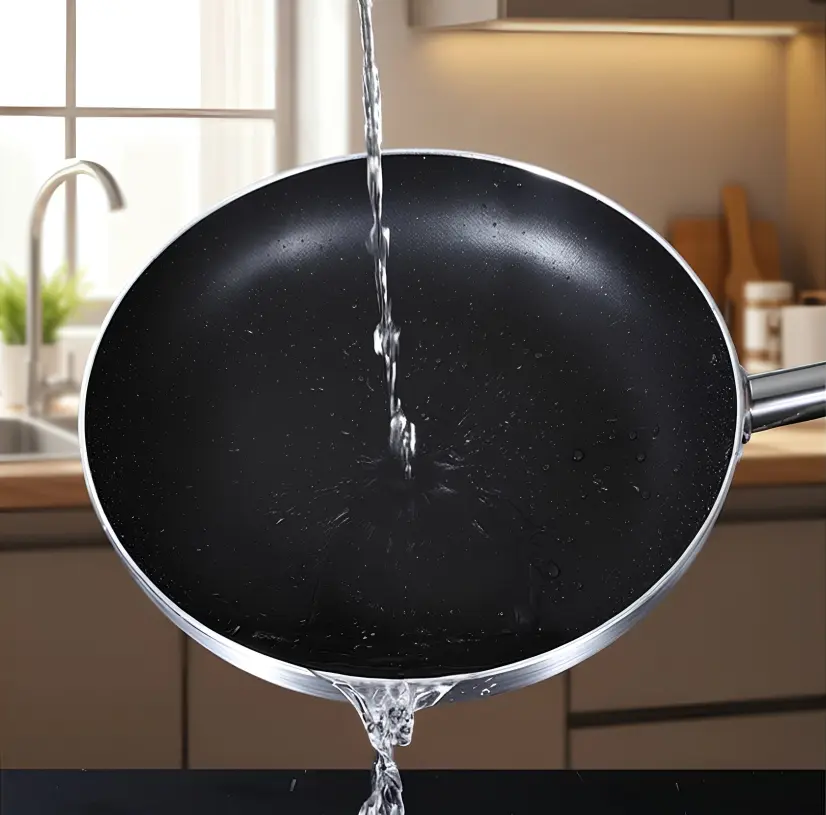 Water running off the non-stick surface of the ChronaFlex pan